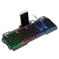 Clavier et souris de jeu mécaniques T-Wolf TF600 avec rétroéclairage LED, support de téléphone filaire, 104 touches pour ordinateur de bureau ou ordinateur portable