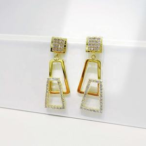 Pendientes colgantes de plata de ley 925 con cruz, estilo hip hop, para mujer, finos, para fiesta, oro rosa, circonita, lujo, geométricos, estilo western. - Product Image 2