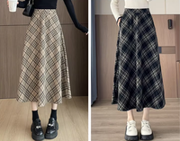 Jupes longues pour femmes 2026 de haute qualité, style Preppy Academia Rétro, Streetwear, taille haute, mi-longues, à carreaux, coupe trapèze, évasées, Automne Hiver
