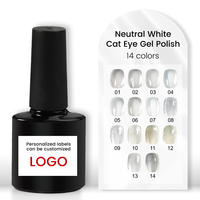 Nouveau vernis gel œil de chat blanc neutre transparent pour nail art, salon de manucure, sans TPO ni HEMA, 15 ml, étiquette OEM personnalisable
