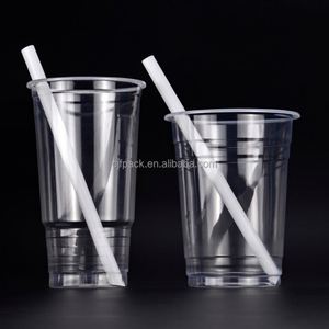 Customized Logo UV Printed Disposable Clear <b>Plastic</b> 32oz PP 90mm Flat <b>Cups</b> for Fruit Drinks Juice Boba Bubble Tea Beverages - Product Image 1