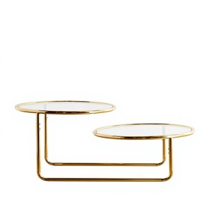 Mesa de centro moderna con estructura de hierro y tapa de cristal, muebles contemporáneos para sala de estar, decoración del hogar, mesa central. - Product Image 1