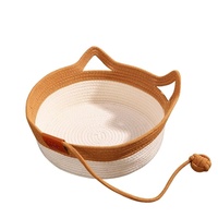 Lit pour chat en sisal tissé, rond, respirant, toutes saisons, fait main, avec coussin lavable pour chats d'intérieur