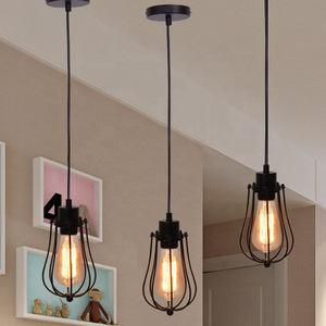 Stile Vintage E27/E26 <span class=keywords><strong>lampada</strong></span> a sospensione industriale in ferro nero <span class=keywords><strong>con</strong></span> lampadari a gabbia metallica e luci a sospensione - Product Image 4