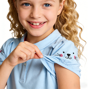 Polo per Bambine <span class=keywords><strong>con</strong></span> Colletto Picot in Cotone, Maglietta a Maniche Corte <span class=keywords><strong>con</strong></span> Stampa Animale per Uso Quotidiano Casual - Product Image 5
