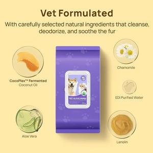 Private Label No-Rinse Hipoalergênico Desodorizante Pet Cleaning Luvas De Banho Toalhetes Húmidos para Cães e Gatos - Product Image 4