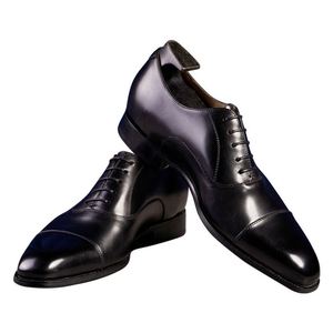 Zapatos Oxford de Cuero Genuino para Hombre - Zapatos Formales de Negocios con Triple Suela, Negros, que Aumentan la Estatura - Product Image 6