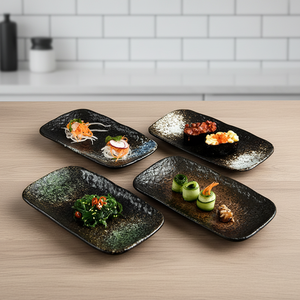 Plato Rectangular <span class=keywords><strong>de</strong></span> Porcelana Vítrea con Textura <span class=keywords><strong>de</strong></span> Piedra para Sushi y Sashimi, Ideal para Suministro Profesional <span class=keywords><strong>de</strong></span> Izakaya (Venta al Por Mayor) - Product Image 1