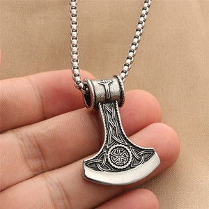 Thor's Hammer Pendant <b>Titanium</b> Steel Men's Necklace Retro Punk Style Everyday Wear 280590 - Product Image 2