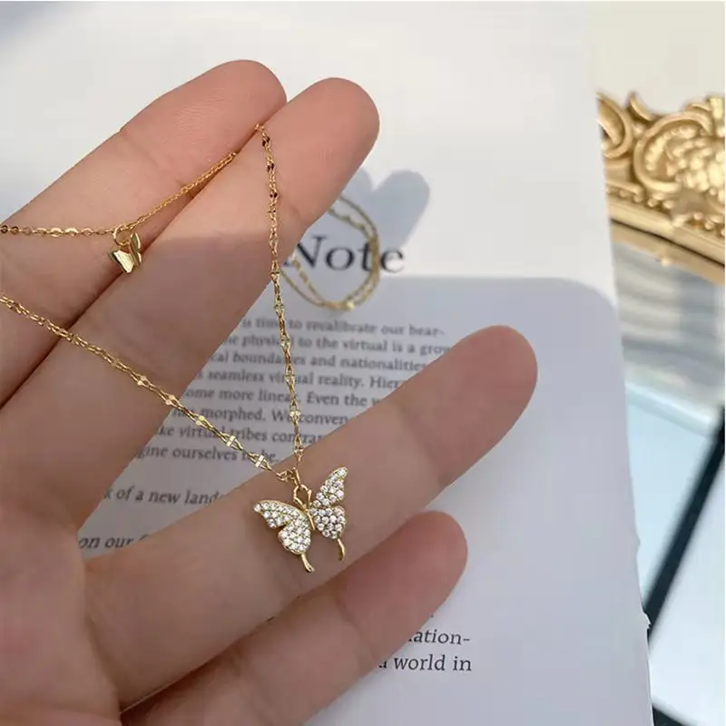 Collier double couche avec pendentif papillon pour femmes, simple, noble, tempérament, magnifique, en argent 2022, nouvelle collection 925