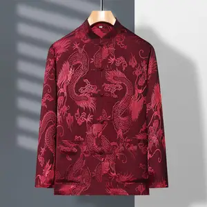 Traditionele Chinese Stijl Mannen Kung Fu T Shirts Tops Borduurwerk Dragon Hanfu Blouse Tang Suit Jassen Cheongsam New Year Jassen