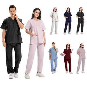 Chất Lượng Cao Polyester Cotton Đàn Hồi Biểu Tượng Tùy Chỉnh Bệnh Viện Đồng Phục Tẩy Tế Bào Chết Cho Phụ Nữ Y Tế Phòng Thí Nghiệm Áo Khoác Y Tá Đồng Phục Phù Hợp Với Bộ