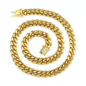 Wholesale 18K PVD Gold Plated Stainless Steel Miami Cuban Link <b>Chain</b> Necklace <b>Iced</b> <b>Out</b> | Heavy Hip Hop Style Jewelry for Men - Product Image 1