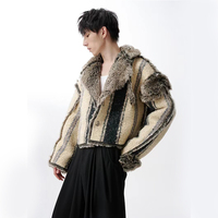 DiZNEW-Veste en laine chaude pour homme, couleur assortie, fourrure, un positif et un négatif, deux agneaux