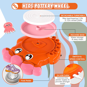 Per bambini Mini argilla che fa la ruota della ceramica con il pedale <span class=keywords><strong>del</strong></span> <span class=keywords><strong>piede</strong></span> polpo completo strumenti di ceramica Kit arti e mestieri rotella di ceramica elettrica - Product Image 3