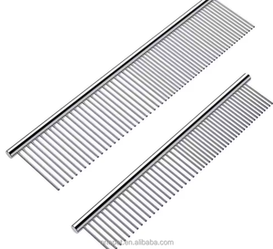 シルバー両面ペットヘアコームステンレス鋼猫犬ノミクリーニングリムーバーコームブラシペットグルーミングコーム - Product Image 1