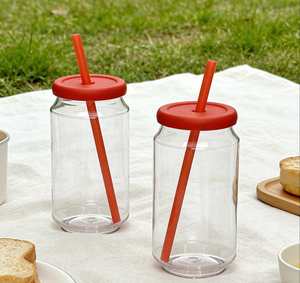 Leakproof Tritan 400ml Can Shaped Tumbler Straw Lid Beer Soda Juice Gym Travel Office <b>Reusable</b> Drink Bottle <b>Cups</b> - Product Image 2