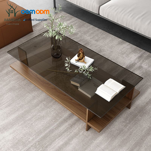 <span class=keywords><strong>Table</strong></span> <span class=keywords><strong>basse</strong></span> rectangulaire moderne avec plateau en verre et base en bois pour salon - Product Image 1
