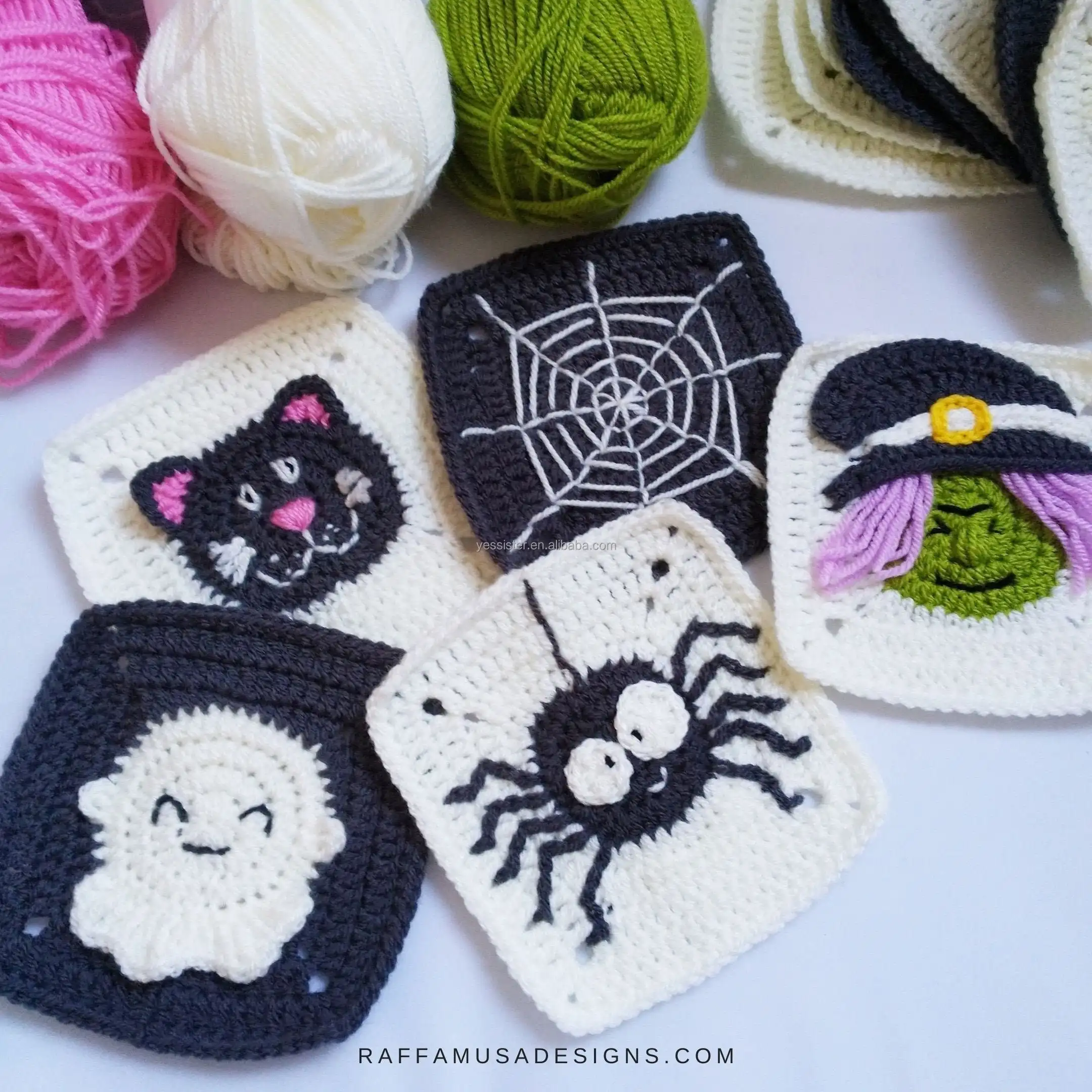 Halloween Granny Squares Crochet Halloween Patch Bordir Crochet Applique untuk Gaun Selimut Pakaian Topi