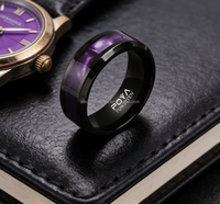 Bague en tungstène noir POYA 8MM avec incrustation de pierre naturelle violette pour homme, cadeau de festival, cadeau de fiançailles pour les amoureux