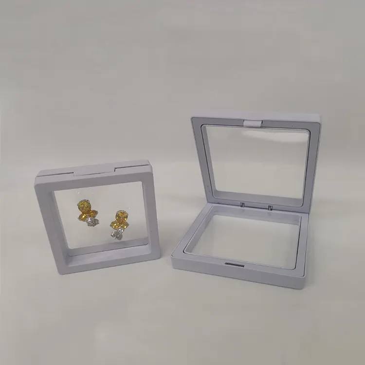 Kotak Tampilan Bingkai Suspensi Tipis, 7X7 9X9Cm 3d Mengambang Transparan PVC Plastik Pe Kemasan Tahan Debu Kotak Perhiasan
