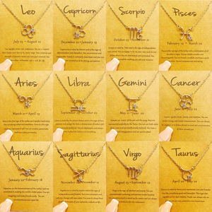Oro 18K chapado en oro de circón encanto horóscopo pendiente de las Mujeres de 12 signo del zodiaco collar de joyas con tarjeta - Product Image 1