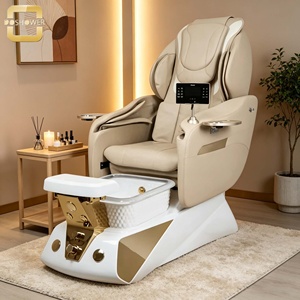 Fauteuil de pédicure moderne <span class=keywords><strong>beige</strong></span> avec détails dorés, station de soin des pieds haut de gamme avec fonction massage pour salons de manucure et instituts de bien-être de luxe - Product Image 4