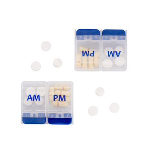 Portable <span class=keywords><strong>PP</strong></span> 2 compartiments AM <span class=keywords><strong>PM</strong></span> boîte à pilules adaptée aux voyages organisateur de pilules hebdomadaire 2 fois par jour boîte à pilules - Product Image 4