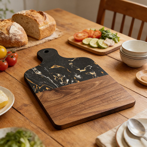 <span class=keywords><strong>Planche</strong></span> <span class=keywords><strong>à</strong></span> <span class=keywords><strong>découper</strong></span> écologique et alimentaire, grande plaque <span class=keywords><strong>en</strong></span> bambou, mangue, ananas, <span class=keywords><strong>verre</strong></span> rose, bois d'acacia et marbre blanc - Product Image 4