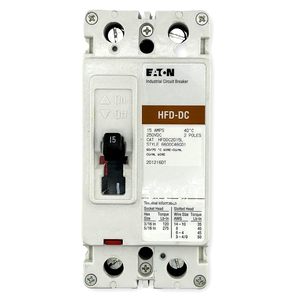 Interruptor de Circuito Industrial Eaton HFD de 15 Amperios, 2 Polos, 250 VCC, Magnético Térmico, Montaje Enchufable - Product Image 1