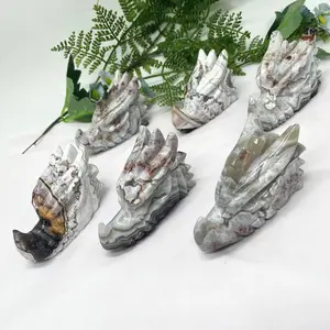 Wholesale Bulk Crystal Carving Mexican Agate Dragon Head Hand Carved Crystal Dragon Head Carvings