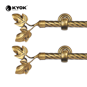 KYOK Antique Bronze <b>Curtain</b> Poles <b>with</b> Leaf Finials Traditional Design 0.75-0.99 Inch Diameter - Product Image 1