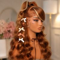 Perruque ondulée marron miel avec mèches, sans colle, avec dentelle frontale 13x6 HD transparente et ligne de cheveux pré-épilée