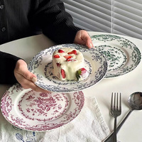 Assiette en céramique peinte à la main de style nordique, compatible lave-vaisselle et micro-ondes, idéale pour le thé de l'après-midi, la restauration occidentale, les gâteaux, les fruits et l'usage domestique