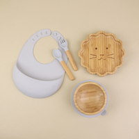 Ensemble d'Assiettes pour Bébés en Silicone sans BPA, de Qualité Alimentaire, Personnalisé, à Compartiments, avec Design Bambou, pour Tout-petits