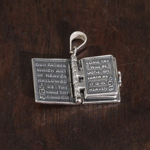 925 in argento Sterling sacra bibbia croce collana pendente per uomo e donna tipo di libro intaglio inciso preghiera del signore lettere inglesi - Product Image 3