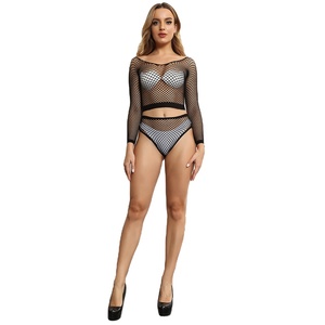 Mini-robe de corps sexy avec filets en maille Bas complet du corps Lingerie pour femmes Robe bas de corps sans couture en polyester - Product Image 1