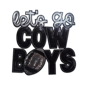 In Stock 28cm Let's Go Cowboys Letter Beaded <strong>Sequin</strong> Patch Iron on <strong>Appliqued</strong> Patches for Garment - Product Image 1