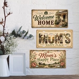 Letrero Metálico Estilo Placa de Matrícula Vintage para Granja, Decoración de Pared Floral para Cabaña, 'Lugar Feliz de Mamá', 'Bienvenido a Casa' - Product Image 3