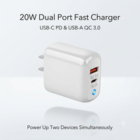 Adaptateur de charge rapide portable PD 20W double port USB A USB C pour téléphone et ordinateur portable, personnalisable avec logo