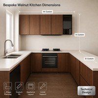 Meuble de cuisine en mélamine Joysource, style shaker, finition grain de noyer, en forme de L, modulaire, avec appareils encastrés, finition grain de bois, meubles sur mesure B2B