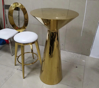 Ensemble de tables de bar à cocktails modernes rondes en acier inoxydable pour 4 personnes avec plateau en verre, options multicolores, non pliables, usage commercial pour hôtels