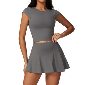 Set reggiseno da <span class=keywords><strong>donna</strong></span> elasticizzato a compressione morbido e leggero da Yoga-XL allenamento <span class=keywords><strong>Fitness</strong></span> estivo T-Shirt con gonna da Tennis senza cuciture - Product Image 1