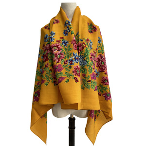 High Quality Customized <strong>Wool</strong> Scarf Floral Scarf <strong>Shawl</strong> Russia Scarf - Product Image 1