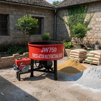 Bétonnière à godets diesel JW750 de 750 L avec design à bouche plate verticale, machine à béton mobile et portable