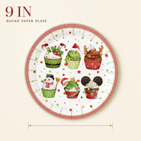 Assiettes en papier rondes imprimées de 9 pouces, finition brillante, qualité alimentaire, motif Noël, jetables, pour fêtes