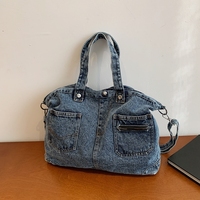 Sac fourre-tout élégant en jean grande capacité pour femme, décontracté, à bandoulière unique, avec fermeture éclair, en polyester, logo personnalisable, design de créateur