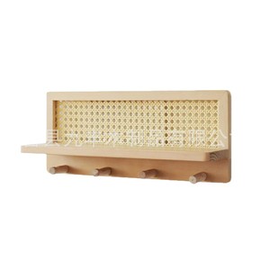 Solid Wood Wall Mounted Key Storage Rack With <b>Shelf</b> And <b>Hooks</b> For Home Living Room Organization - Product Image 2