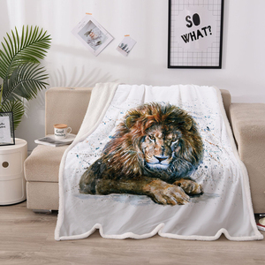 Diseño acogedor tela sublimado León imprimir a los adultos de lana sherpa manta para casa - Product Image 5