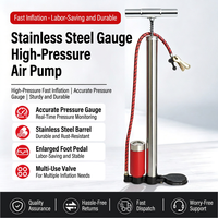 Pompe à air pour vélo en acier inoxydable avec manomètre, valve Schrader, pompe de sol 120 PSI, gonfleur de pneus portable